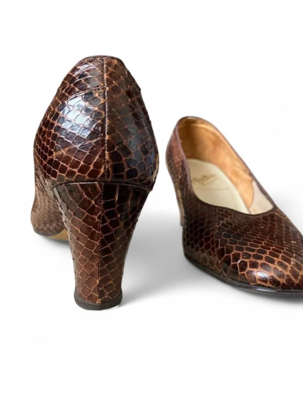 Vintage Fiesta of Norwich Real Snakeskin Heels Pumps Brown Size UK 6.5